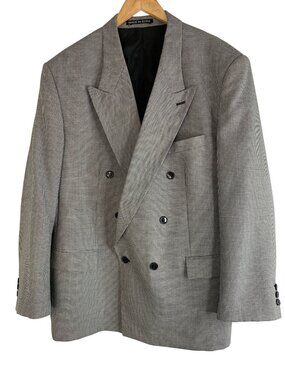 Giorgio Cosani Mens Vintage 80s Houndstooth Double-Breast Blazer 46R Peak Lapel